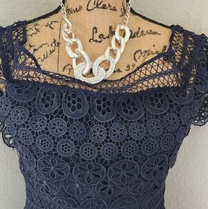 Elegant Navy Blue Lace  Dress